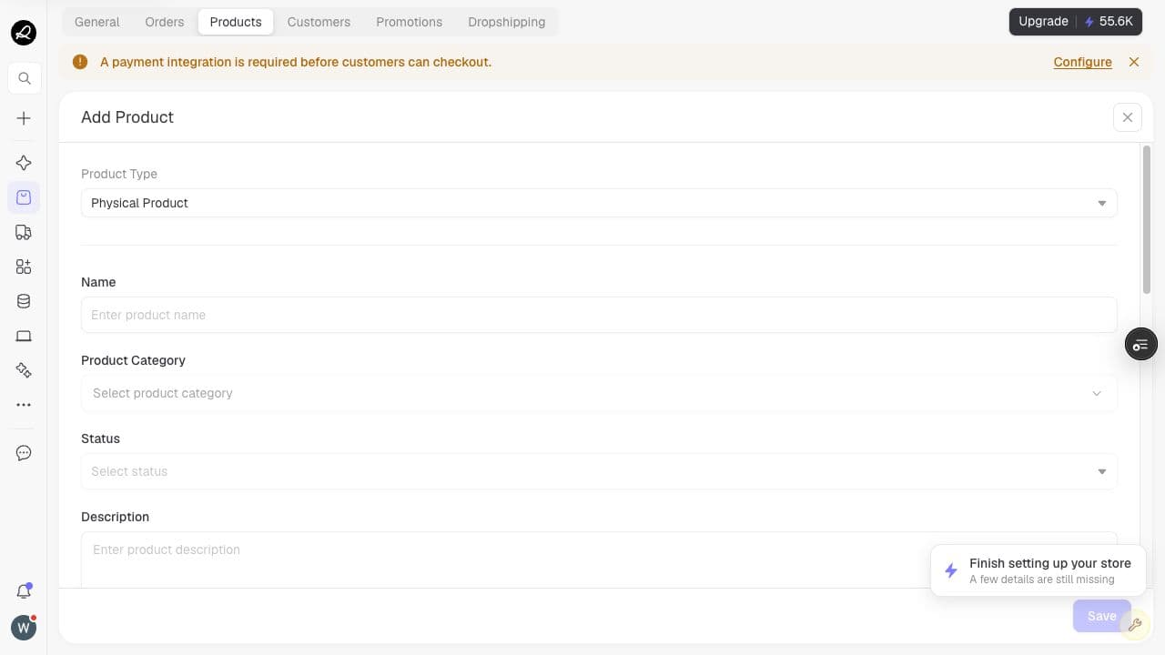 Add Product form