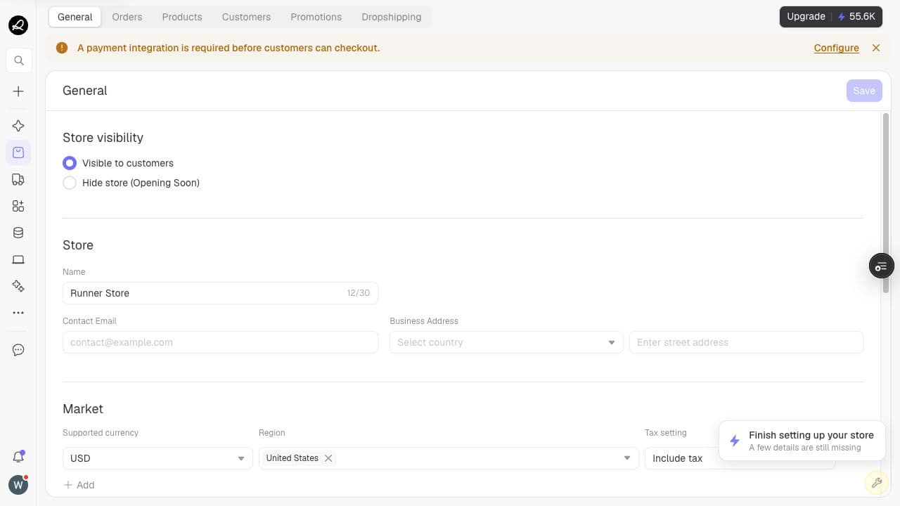 Store Operations General settings